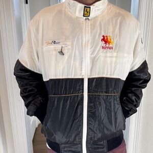 Vintage Style Auto Racing Ferrari Jacket XL White Black Colorblock Windbreaker